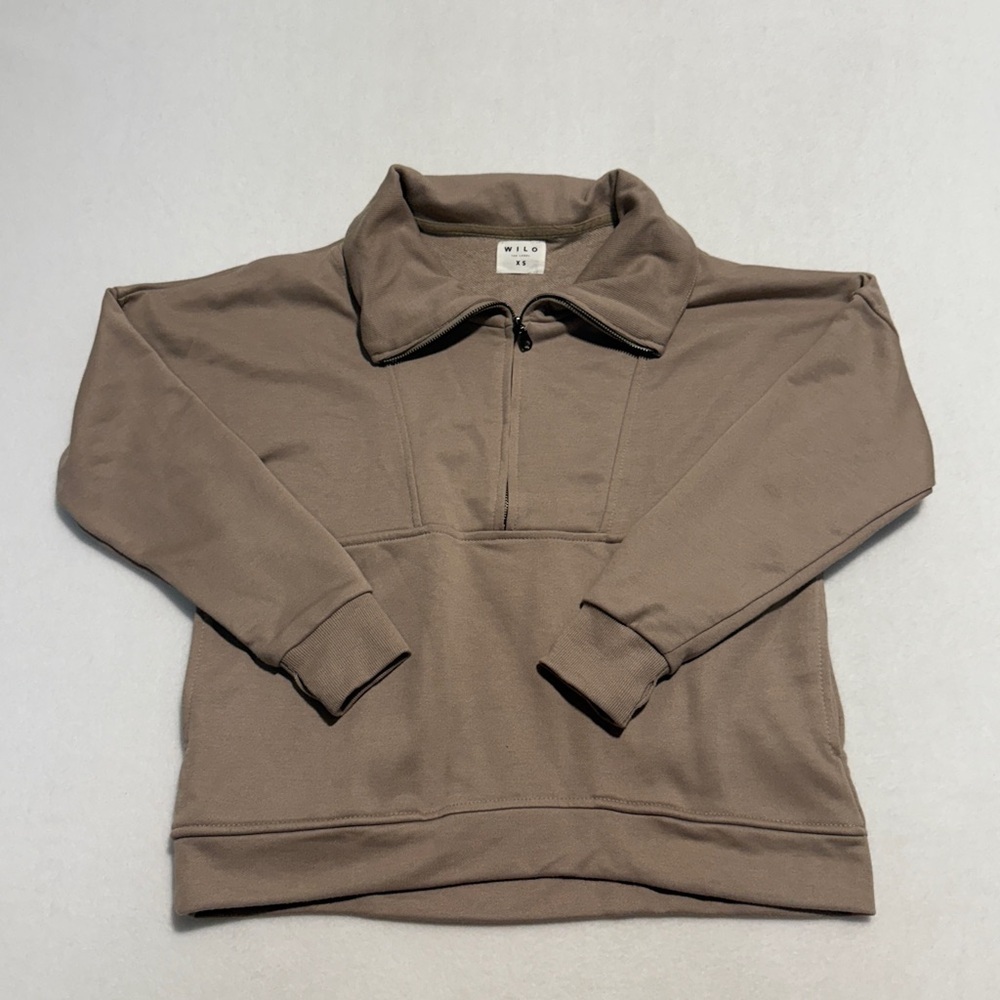 Wilo The Label Cozy Taupe Half-Zip Sweatshirt size XS
